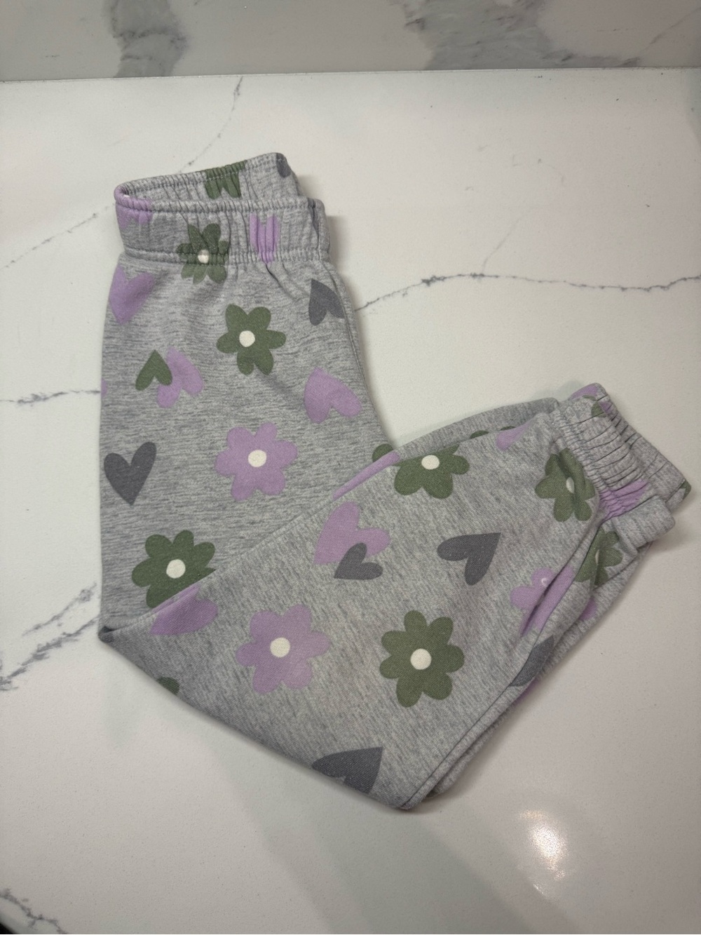 Garanimals Gray Joggers with Purple & Green Floral Hearts